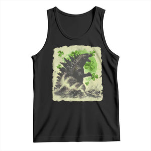 Funny St Patrick's Day Japanese Giant Monster Tank Top Vintage Shamrock Tsunami TS11 Black Print Your Wear
