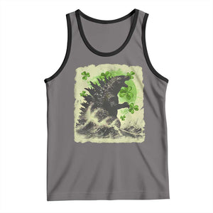 Funny St Patrick's Day Japanese Giant Monster Tank Top Vintage Shamrock Tsunami TS11 Deep Heather Black Print Your Wear