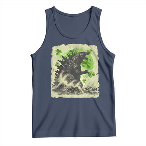 Funny St Patrick's Day Japanese Giant Monster Tank Top Vintage Shamrock Tsunami TS11 Navy Print Your Wear