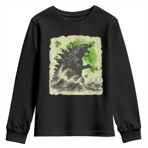 Funny St Patrick's Day Japanese Giant Monster Youth Sweatshirt Vintage Shamrock Tsunami TS11 Black Print Your Wear