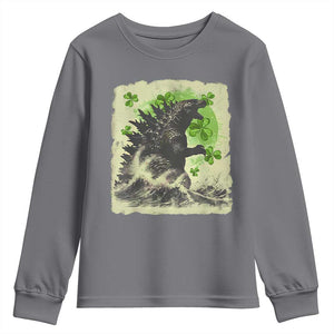 Funny St Patrick's Day Japanese Giant Monster Youth Sweatshirt Vintage Shamrock Tsunami TS11 Charcoal Print Your Wear