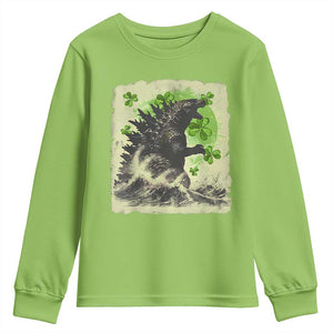 Funny St Patrick's Day Japanese Giant Monster Youth Sweatshirt Vintage Shamrock Tsunami TS11 Lime Print Your Wear