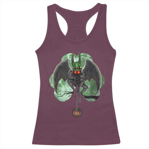 Funny St Patrick's Day Mothman Cryptid Creature Shamrock Racerback Tank Top TS11 Maroon Print Your Wear