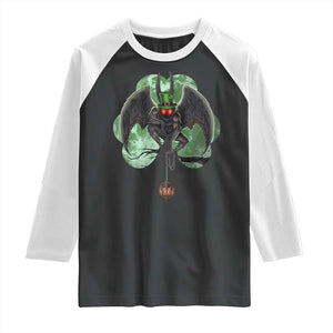 Funny St Patrick's Day Mothman Cryptid Creature Shamrock Raglan Shirt TS11 Black White Print Your Wear