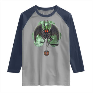Funny St Patrick's Day Mothman Cryptid Creature Shamrock Raglan Shirt TS11 Sport Gray Navy Print Your Wear
