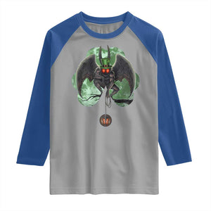 Funny St Patrick's Day Mothman Cryptid Creature Shamrock Raglan Shirt TS11 Sport Gray Royal Print Your Wear