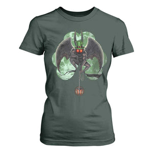 Funny St Patrick's Day Mothman Cryptid Creature Shamrock T Shirt For Women TS11 Dark Forest Green Print Your Wear