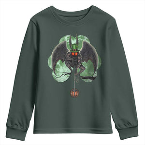 Funny St Patrick's Day Mothman Cryptid Creature Shamrock Youth Sweatshirt TS11 Dark Forest Green Print Your Wear