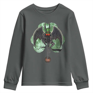 Funny St Patrick's Day Mothman Cryptid Creature Shamrock Youth Sweatshirt TS11 Dark Heather Print Your Wear