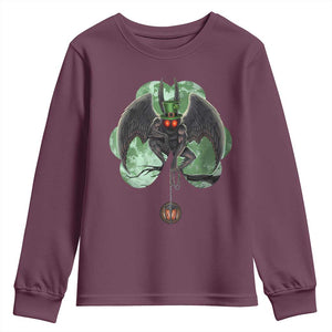 Funny St Patrick's Day Mothman Cryptid Creature Shamrock Youth Sweatshirt TS11 Maroon Print Your Wear