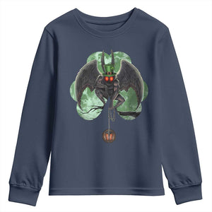 Funny St Patrick's Day Mothman Cryptid Creature Shamrock Youth Sweatshirt TS11 Navy Print Your Wear