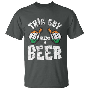 Funny Irish Beer Drinking T Shirt This Guy Needs A Beer Ireland Flag TS11 Dark Heather Print Your Wear