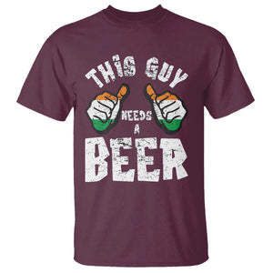 Funny Irish Beer Drinking T Shirt This Guy Needs A Beer Ireland Flag TS11 Maroon Print Your Wear