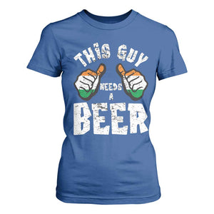 Funny Irish Beer Drinking T Shirt For Women This Guy Needs A Beer Ireland Flag TS11 Royal Blue Print Your Wear