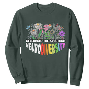 Celebrate The Spectrum Neurodiversity Sweatshirt Flower Autism Awareness ASD ADHD TS11 Dark Forest Green Print Your Wear