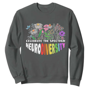 Celebrate The Spectrum Neurodiversity Sweatshirt Flower Autism Awareness ASD ADHD TS11 Dark Heather Print Your Wear