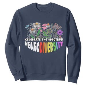 Celebrate The Spectrum Neurodiversity Sweatshirt Flower Autism Awareness ASD ADHD TS11 Navy Print Your Wear