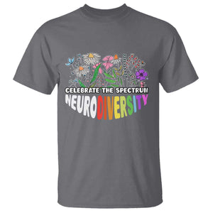 Celebrate The Spectrum Neurodiversity T Shirt Flower Autism Awareness ASD ADHD TS11 Charcoal Print Your Wear