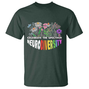 Celebrate The Spectrum Neurodiversity T Shirt Flower Autism Awareness ASD ADHD TS11 Dark Forest Green Print Your Wear