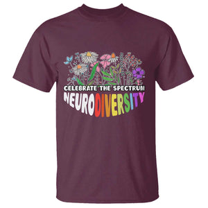 Celebrate The Spectrum Neurodiversity T Shirt Flower Autism Awareness ASD ADHD TS11 Maroon Print Your Wear