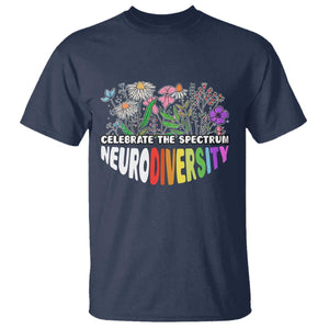 Celebrate The Spectrum Neurodiversity T Shirt Flower Autism Awareness ASD ADHD TS11 Navy Print Your Wear
