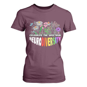 Celebrate The Spectrum Neurodiversity T Shirt For Women Flower Autism Awareness ASD ADHD TS11 Maroon Print Your Wear