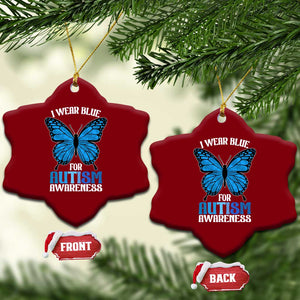 I Wear Blue For Autism Awareness Ceramic Ornament Blue Butterfly Puzzle Pieces TS11 Print Your Wear