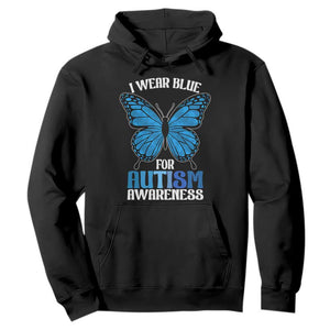 I Wear Blue For Autism Awareness Hoodie Blue Butterfly Puzzle Pieces TS11 Black Print Your Wear