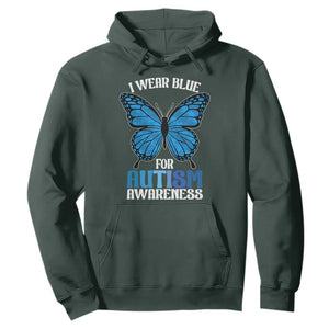 I Wear Blue For Autism Awareness Hoodie Blue Butterfly Puzzle Pieces TS11 Dark Forest Green Print Your Wear