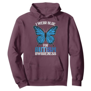 I Wear Blue For Autism Awareness Hoodie Blue Butterfly Puzzle Pieces TS11 Maroon Print Your Wear