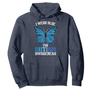 I Wear Blue For Autism Awareness Hoodie Blue Butterfly Puzzle Pieces TS11 Navy Print Your Wear