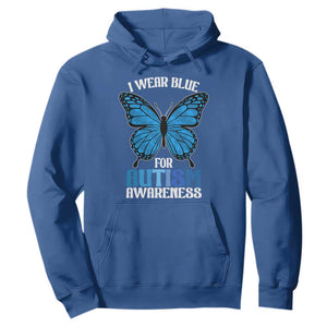 I Wear Blue For Autism Awareness Hoodie Blue Butterfly Puzzle Pieces TS11 Royal Blue Print Your Wear