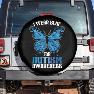 I Wear Blue For Autism Awareness Spare Tire Cover Blue Butterfly Puzzle Pieces TS11 No hole Black Print Your Wear