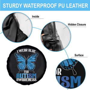I Wear Blue For Autism Awareness Spare Tire Cover Blue Butterfly Puzzle Pieces TS11 Print Your Wear