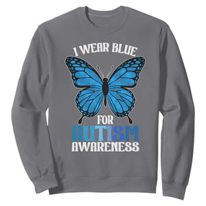 I Wear Blue For Autism Awareness Sweatshirt Blue Butterfly Puzzle Pieces TS11 Charcoal Print Your Wear