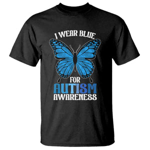 I Wear Blue For Autism Awareness T Shirt Blue Butterfly Puzzle Pieces TS11 Black Print Your Wear