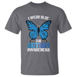 I Wear Blue For Autism Awareness T Shirt Blue Butterfly Puzzle Pieces TS11 Charcoal Print Your Wear