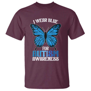 I Wear Blue For Autism Awareness T Shirt Blue Butterfly Puzzle Pieces TS11 Maroon Print Your Wear