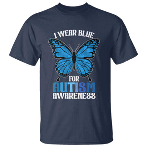 I Wear Blue For Autism Awareness T Shirt Blue Butterfly Puzzle Pieces TS11 Navy Print Your Wear