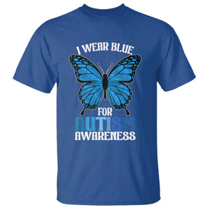 I Wear Blue For Autism Awareness T Shirt Blue Butterfly Puzzle Pieces TS11 Royal Blue Print Your Wear