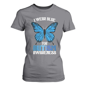 I Wear Blue For Autism Awareness T Shirt For Women Blue Butterfly Puzzle Pieces TS11 Charcoal Print Your Wear
