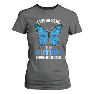 I Wear Blue For Autism Awareness T Shirt For Women Blue Butterfly Puzzle Pieces TS11 Dark Heather Print Your Wear