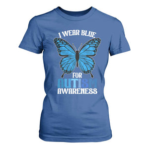 I Wear Blue For Autism Awareness T Shirt For Women Blue Butterfly Puzzle Pieces TS11 Royal Blue Print Your Wear