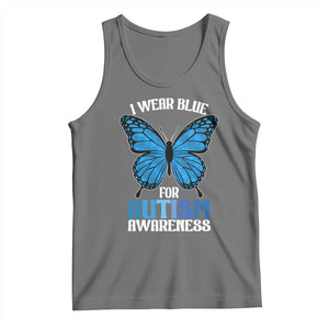 I Wear Blue For Autism Awareness Tank Top Blue Butterfly Puzzle Pieces TS11 Black Heather Print Your Wear
