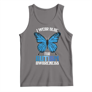 I Wear Blue For Autism Awareness Tank Top Blue Butterfly Puzzle Pieces TS11 Deep Heather Print Your Wear