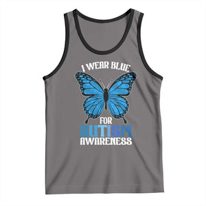 I Wear Blue For Autism Awareness Tank Top Blue Butterfly Puzzle Pieces TS11 Deep Heather Black Print Your Wear