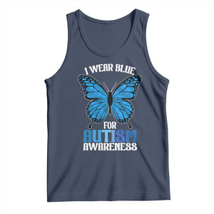 I Wear Blue For Autism Awareness Tank Top Blue Butterfly Puzzle Pieces TS11 Navy Print Your Wear