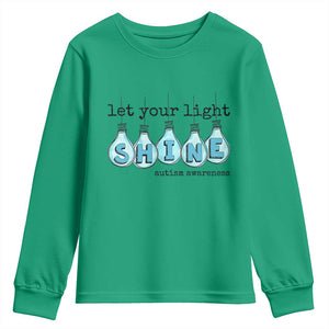 Let Your Light Shine Autism Awareness Youth Sweatshirt Light Bulb Autism Acceptance TS11 Irish Green Print Your Wear