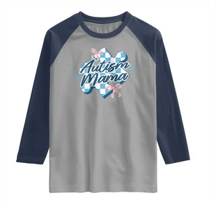 Autism Mama Coquette Puzzle Piece Pink Bow Raglan Shirt TS11 Sport Gray Navy Print Your Wear
