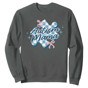 Autism Mama Coquette Puzzle Piece Pink Bow Sweatshirt TS11 Dark Heather Print Your Wear